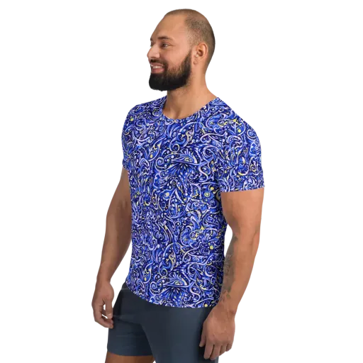 Cobalt Rapture on a Men's Athletic T-Shirt
