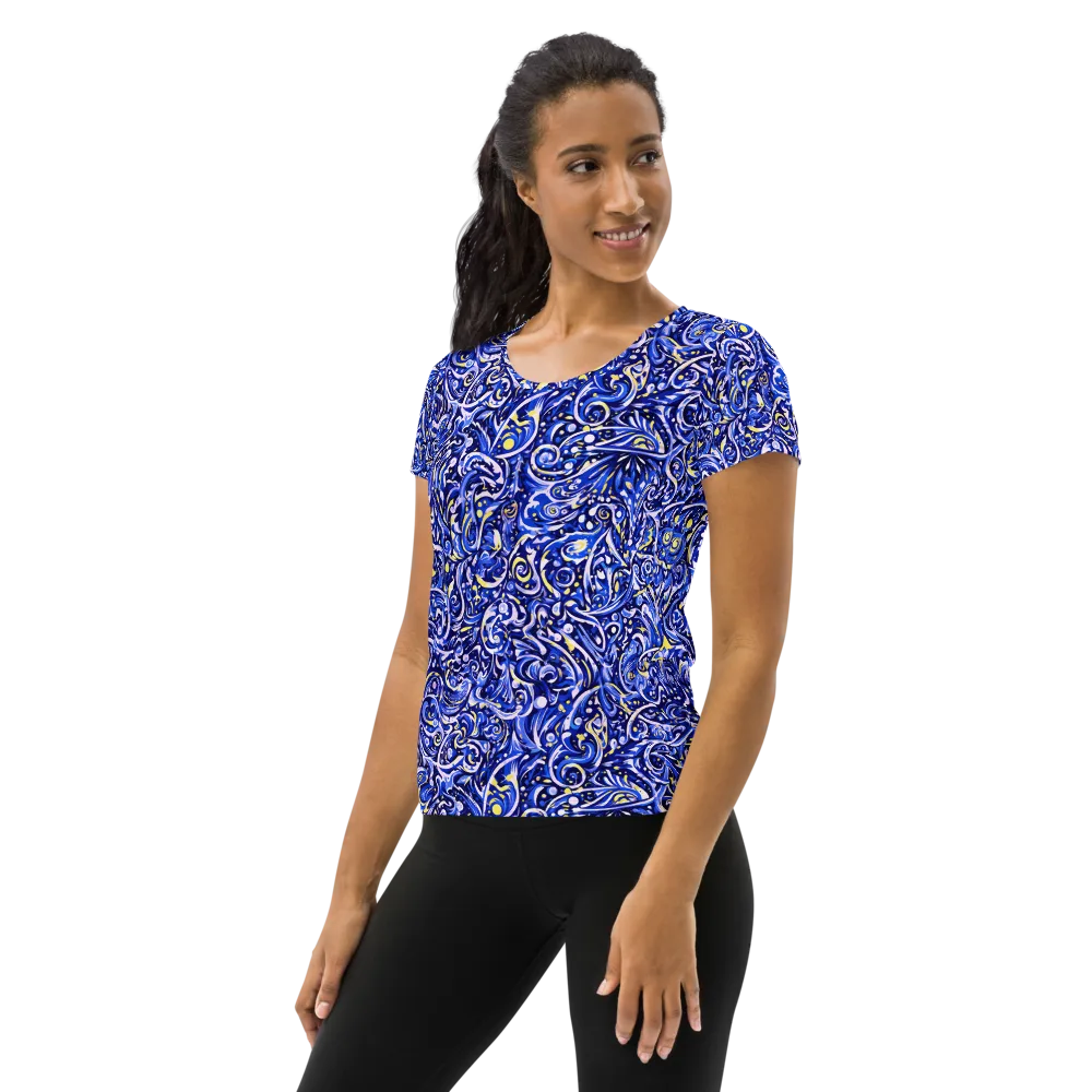 Cobalt Rapture on Women's Athletic T-Shirt — Left