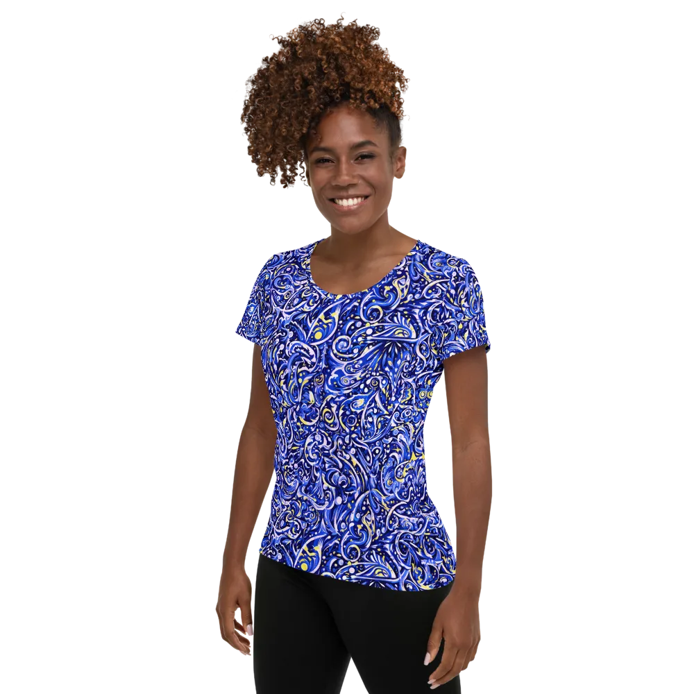 Cobalt Rapture on Women's Athletic T-Shirt — Left