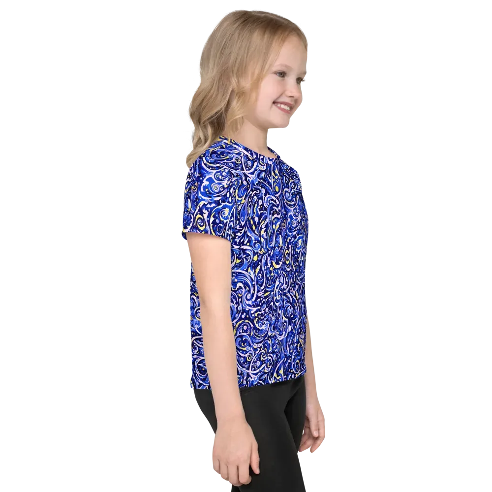 Cobalt Rapture on Kids Crew Neck T-Shirt — Right