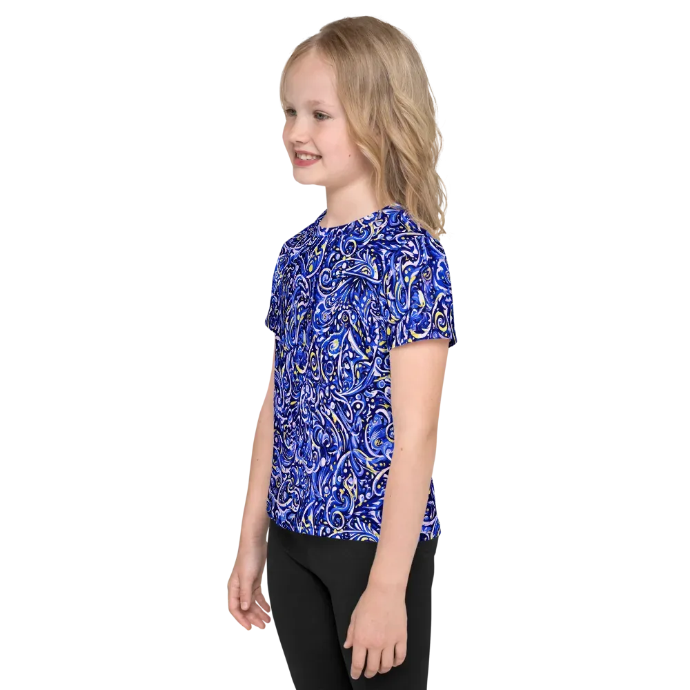Cobalt Rapture on Kids Crew Neck T-Shirt — Left