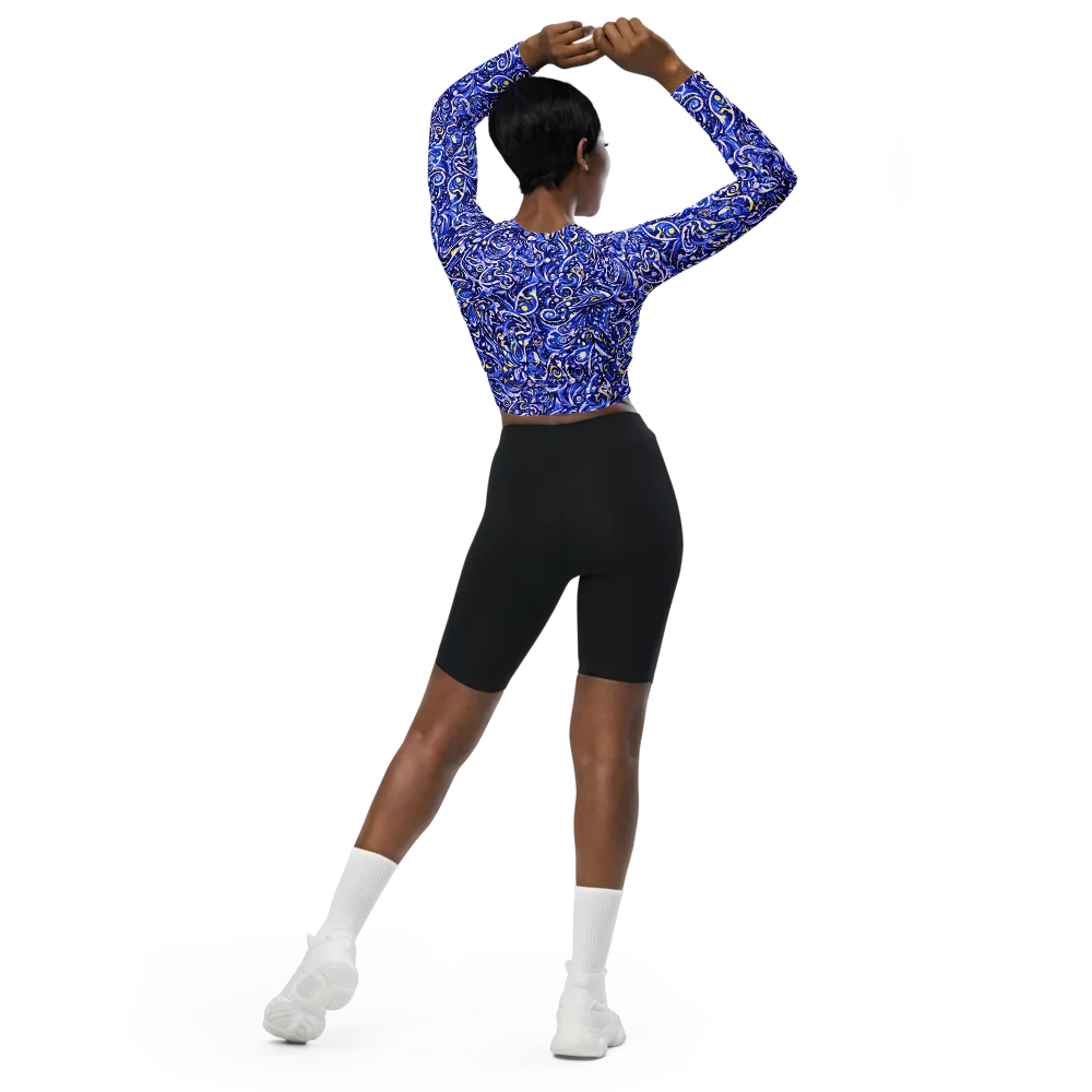 Cobalt Rapture on Long Sleeve Crop Top — Back