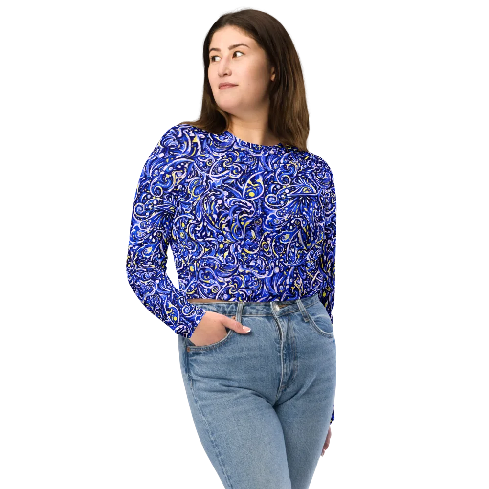 Cobalt Rapture on Long Sleeve Crop Top — Front