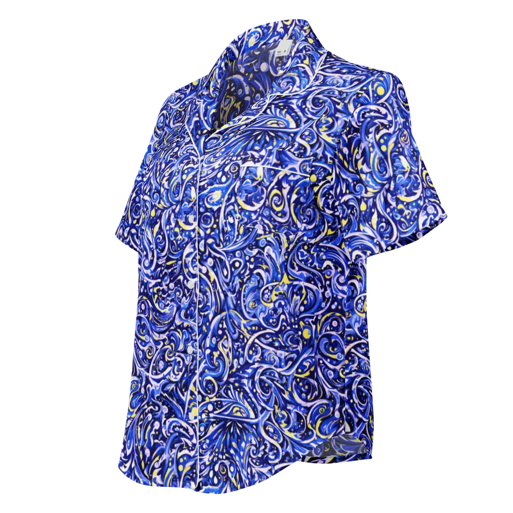 Cobalt Rapture on Women's Short Sleeve Pajama Top — Left Front