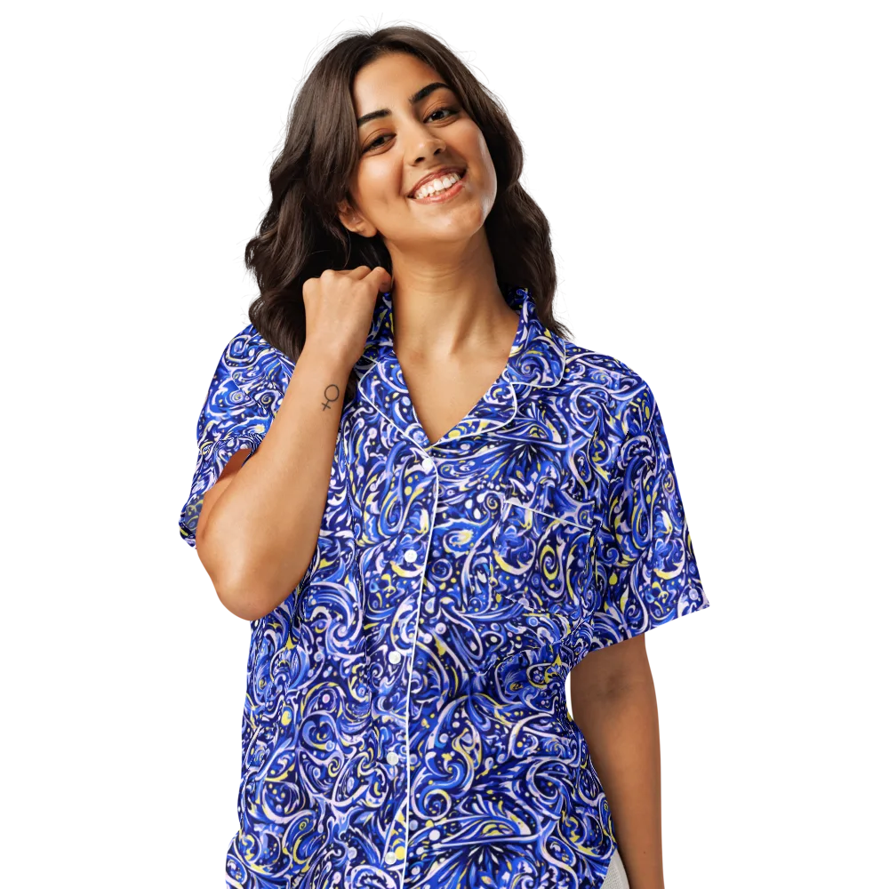 Cobalt Rapture on Women's Short Sleeve Pajama Top — Front