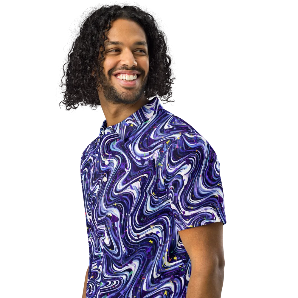 Astral Marbling on Men's Slim Fit Polo Shirt — Left Front