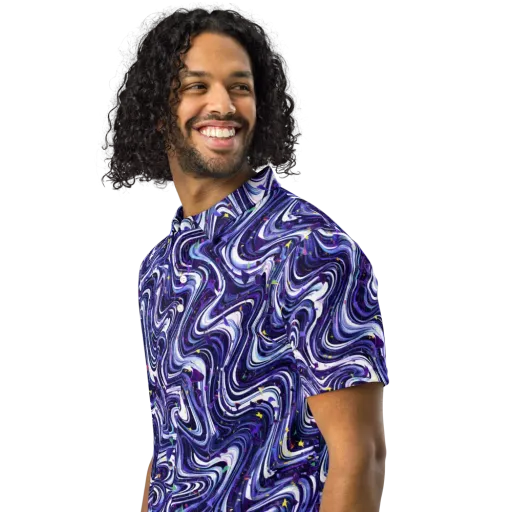 Astral Marbling on a Men's Slim Fit Polo Shirt