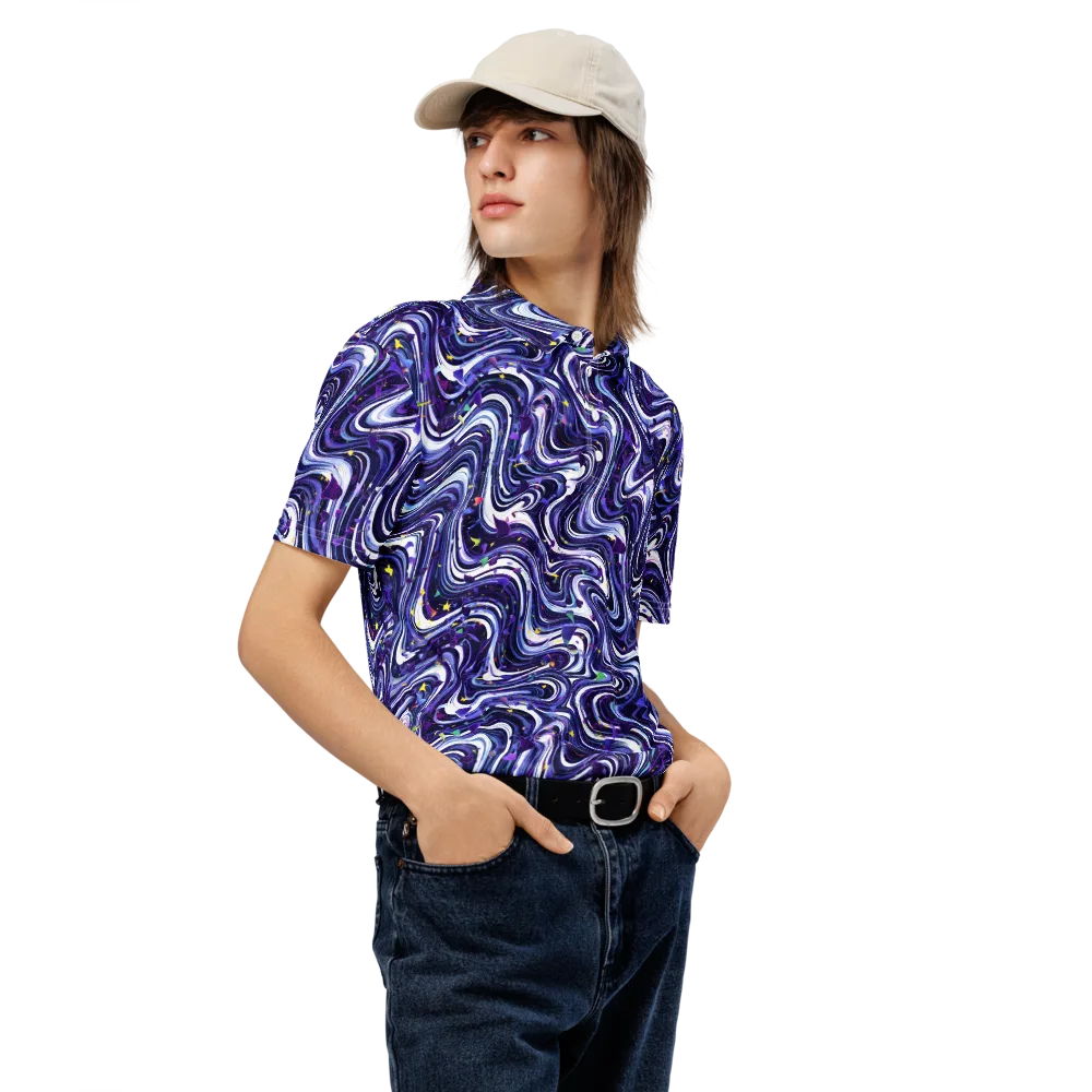 Astral Marbling on Men's Slim Fit Polo Shirt — Right Front