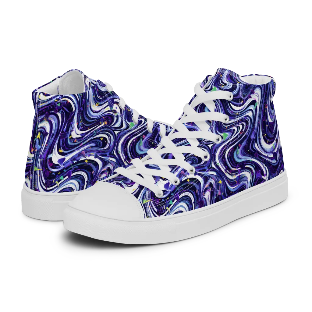 Astral Marbling on Men's High Top Canvas Shoes — Left