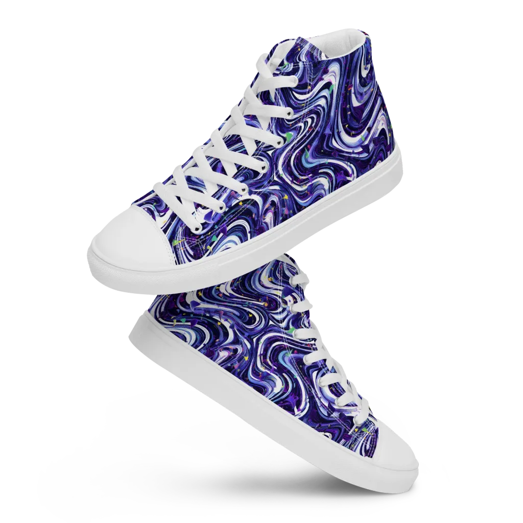 Astral Marbling on Men's High Top Canvas Shoes — Front