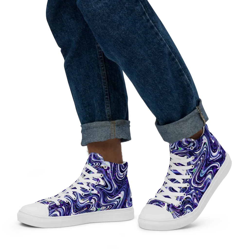 Astral Marbling on Men's High Top Canvas Shoes — Left