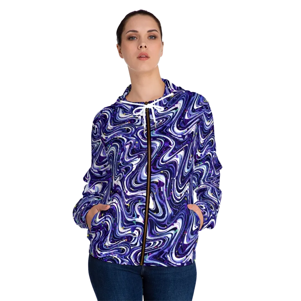 Astral Marbling on Women's Full-Zip Hoodie — Front On Person