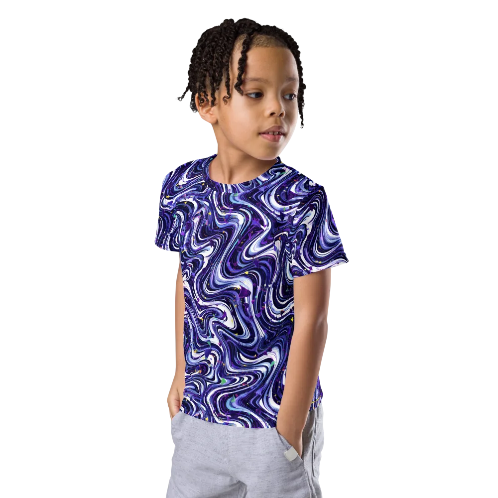 Astral Marbling on Kids Crew Neck T-Shirt — Left Front
