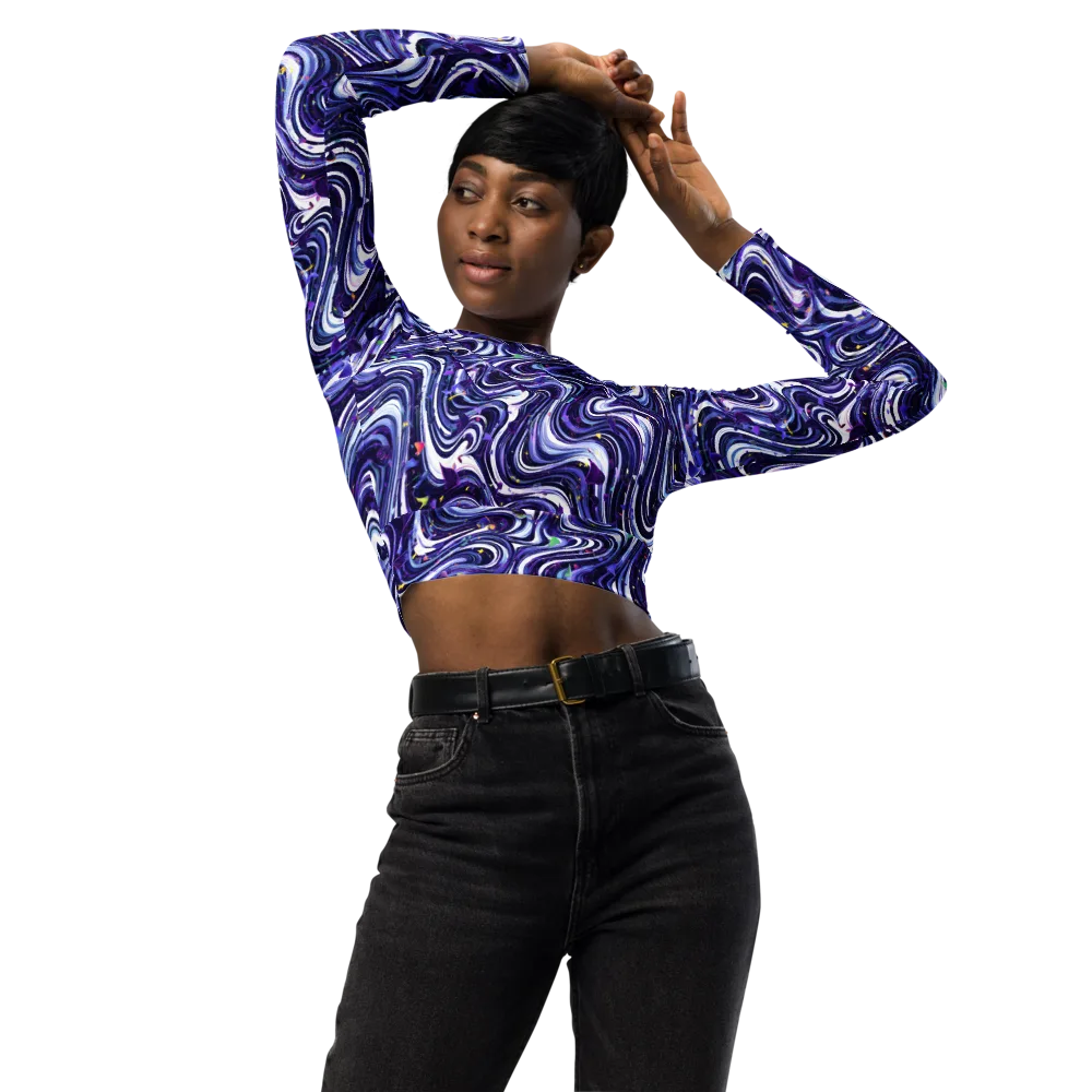 Astral Marbling on Long Sleeve Crop Top — Front