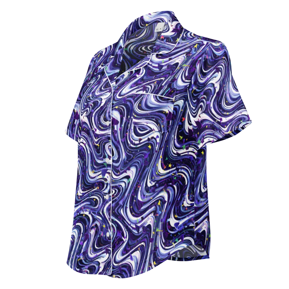 Astral Marbling on Women's Short Sleeve Pajama Top — Left Front