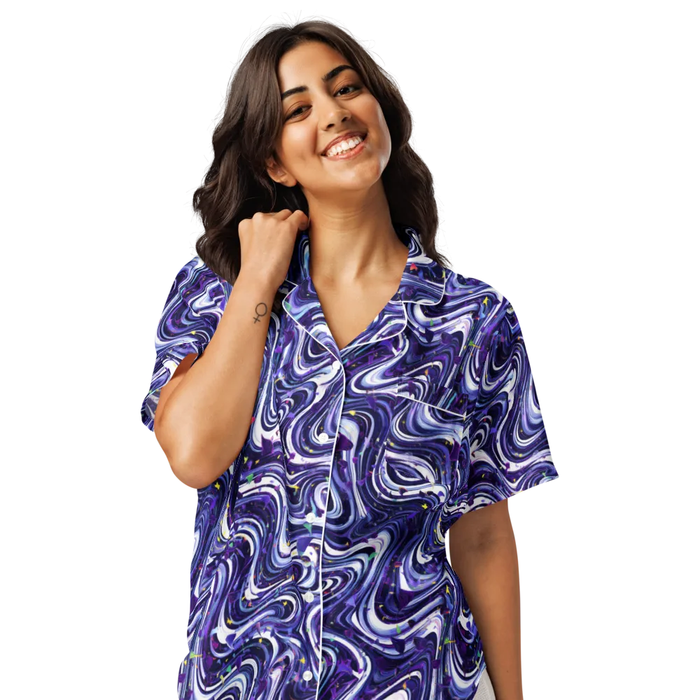 Astral Marbling on Women's Short Sleeve Pajama Top — Front
