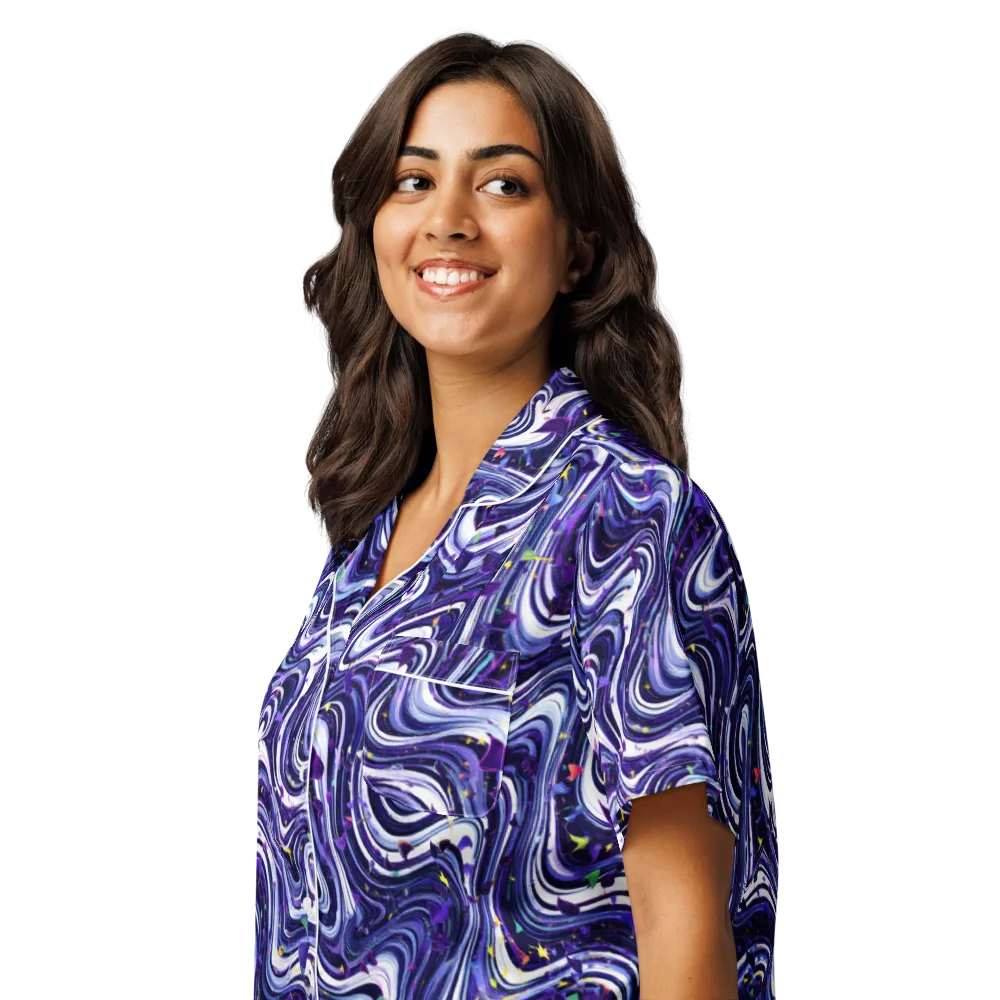 Astral Marbling on Women's Short Sleeve Pajama Top — Left Front