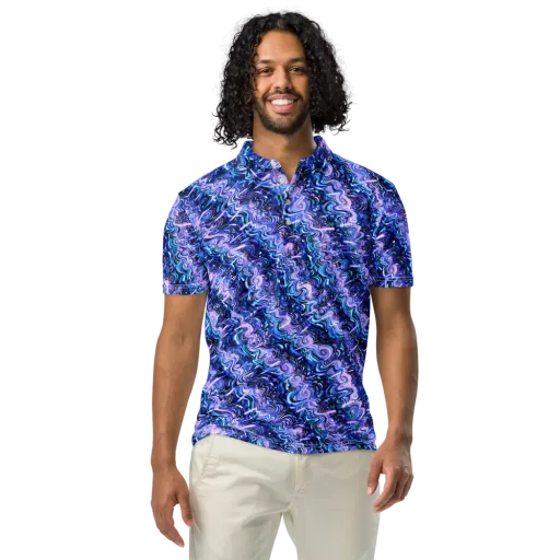 Neon Undertow on a Men's Slim Fit Polo Shirt