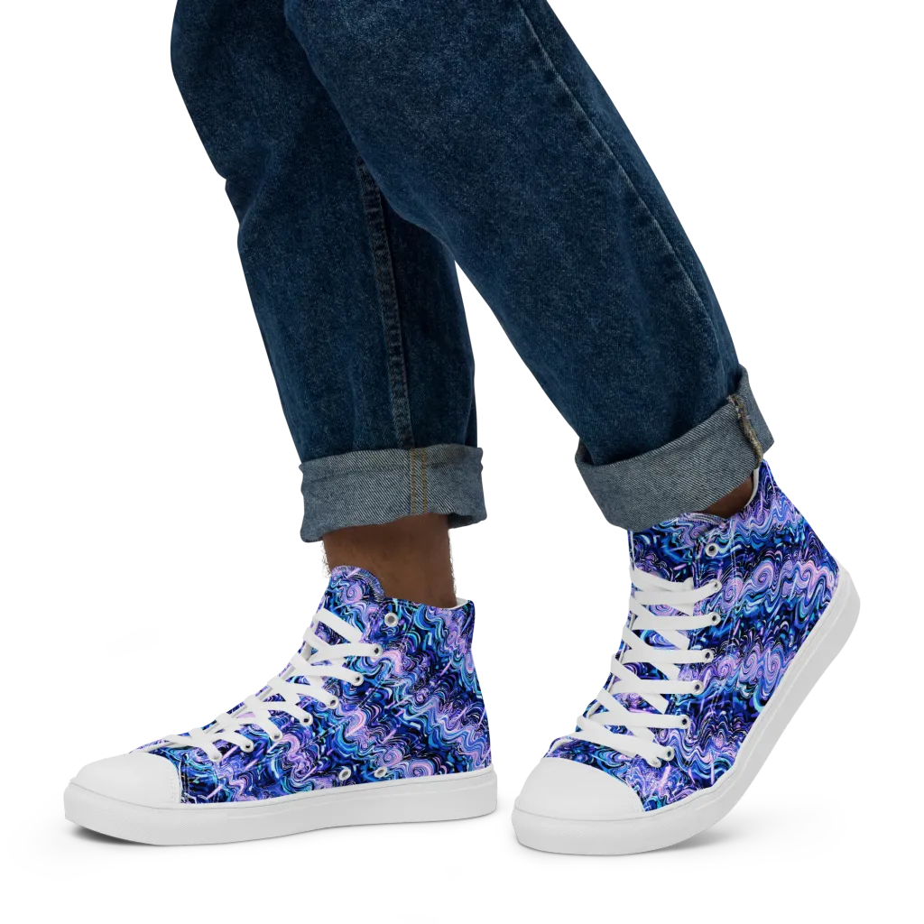 Neon Undertow on Men's High Top Canvas Shoes — Left