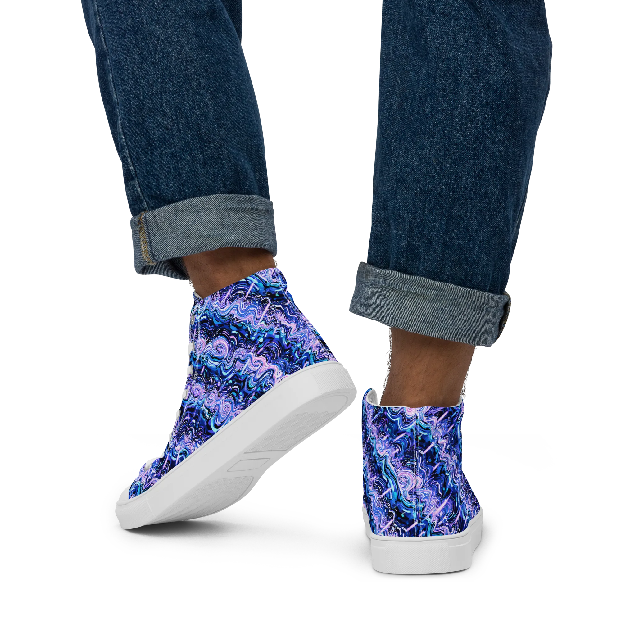Neon Undertow on Men's High Top Canvas Shoes — Back