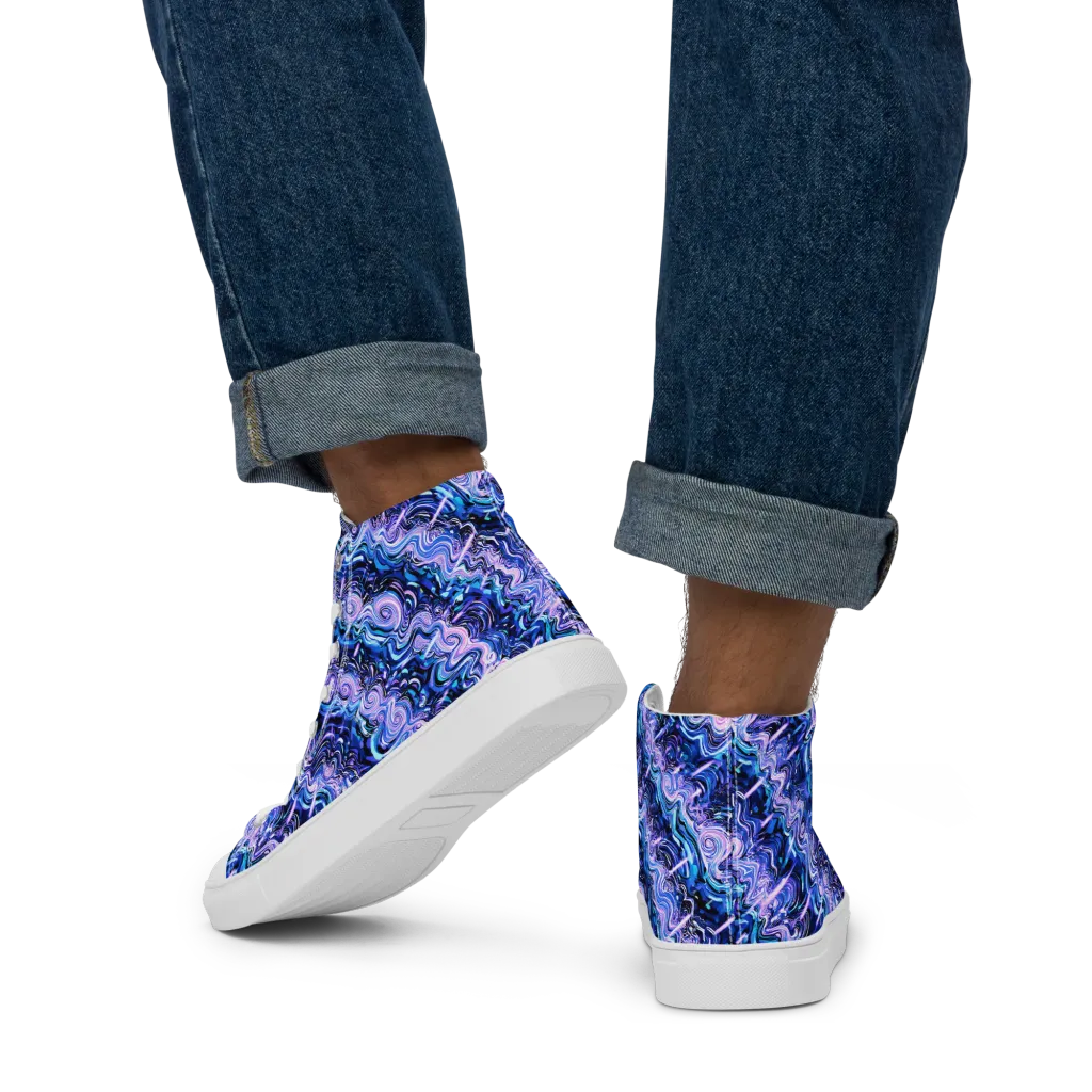 Neon Undertow on Men's High Top Canvas Shoes — Back