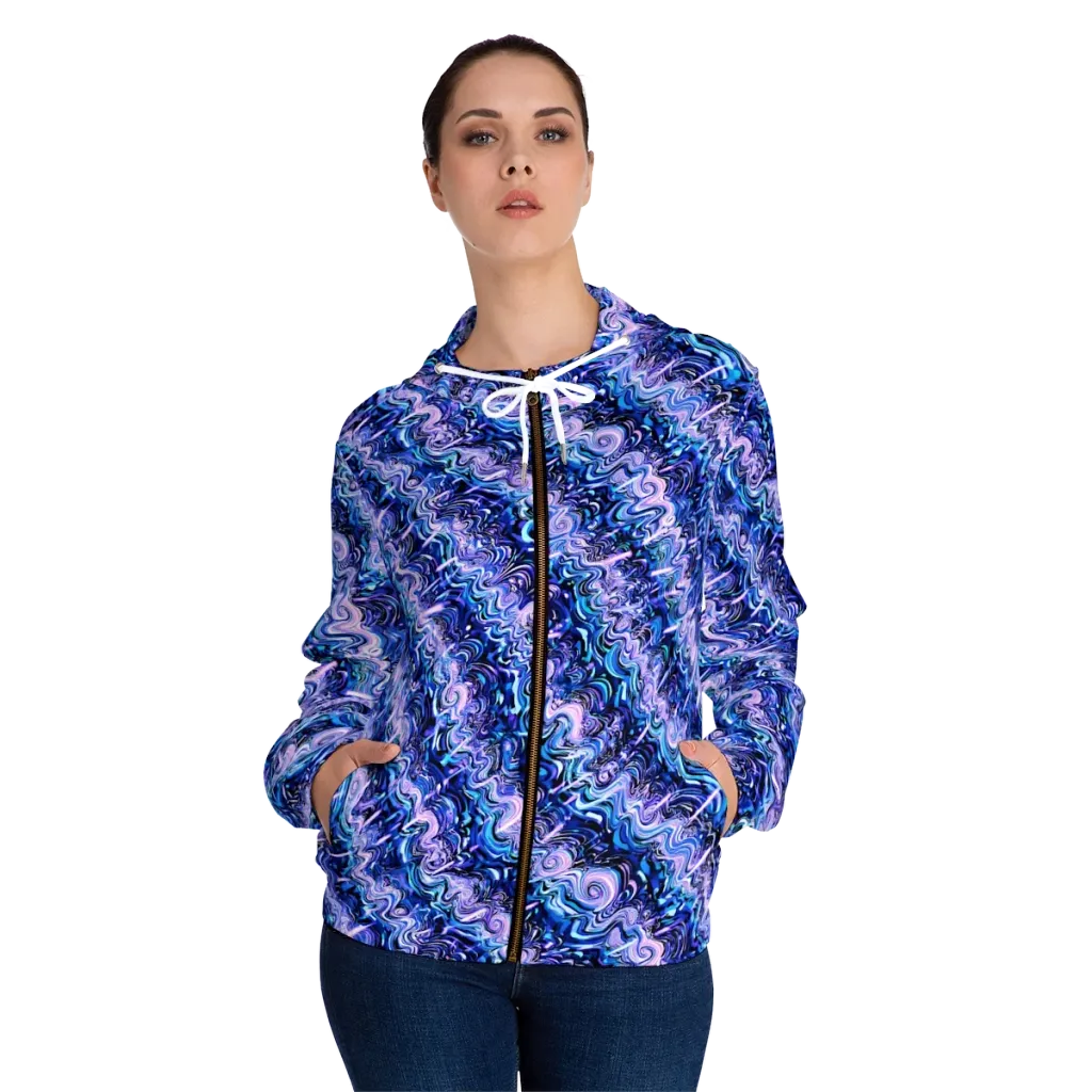 Neon Undertow on Women's Full-Zip Hoodie — Front On Person