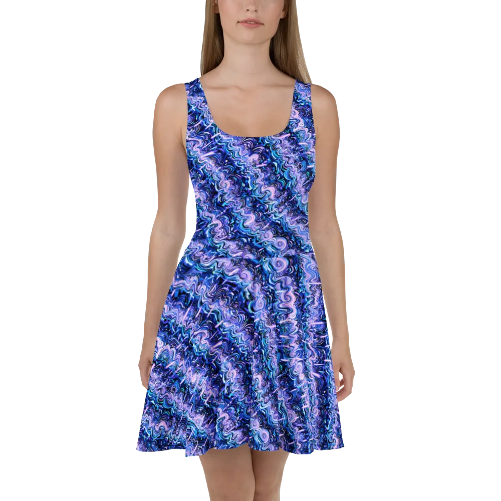 Neon Undertow on Skater Dress — Front