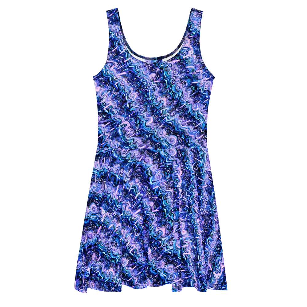 Neon Undertow on Skater Dress — Front