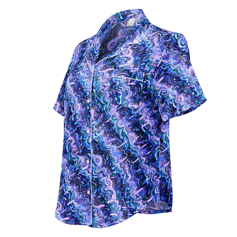 Neon Undertow on Women's Short Sleeve Pajama Top — Left Front