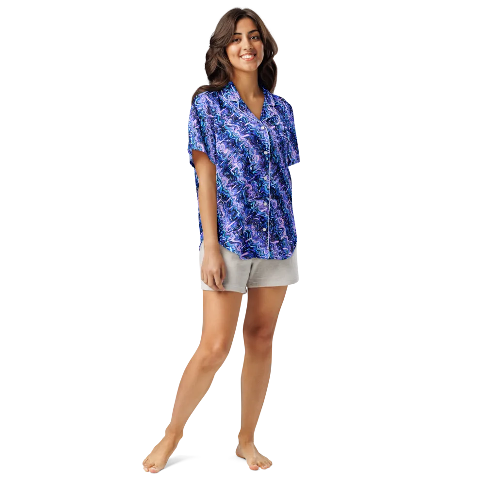 Neon Undertow on Women's Short Sleeve Pajama Top — Front