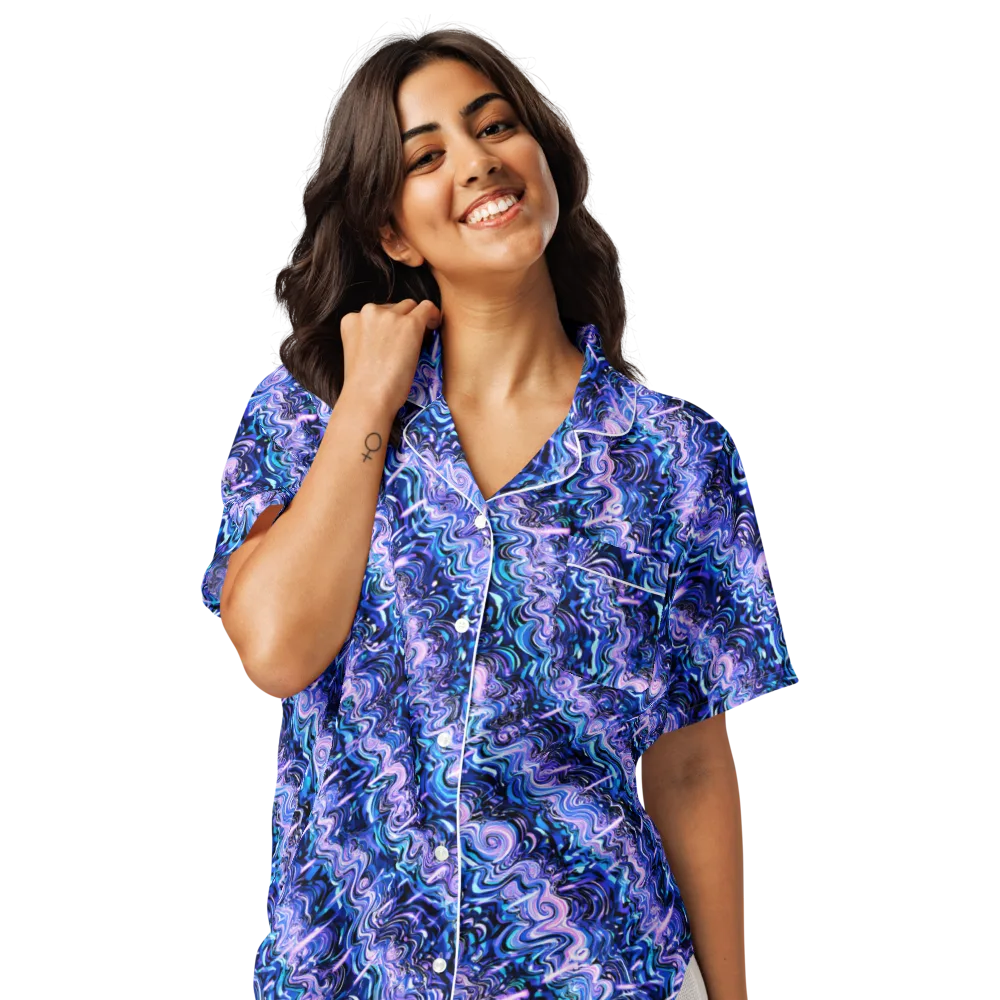 Neon Undertow on Women's Short Sleeve Pajama Top — Front
