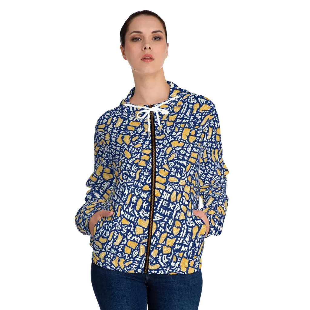 Ochre Inkstorm on Women's Full-Zip Hoodie — Front On Person