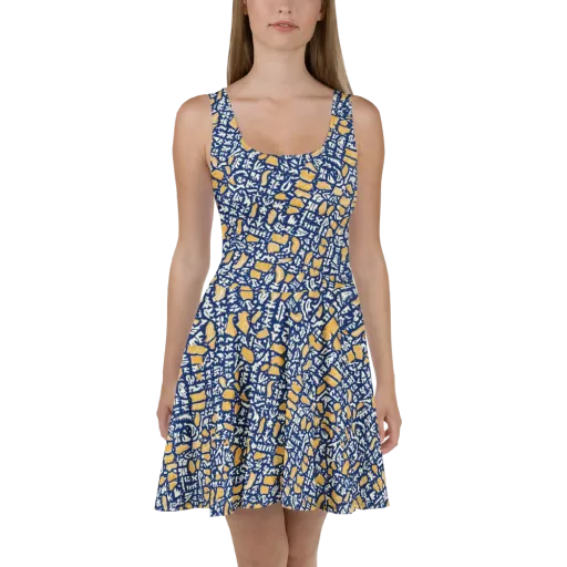 Ochre Inkstorm on a Skater Dress