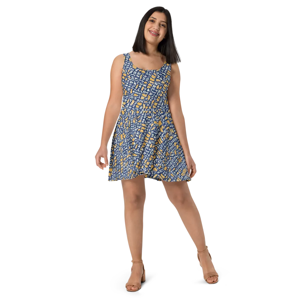 Ochre Inkstorm on Skater Dress — Front