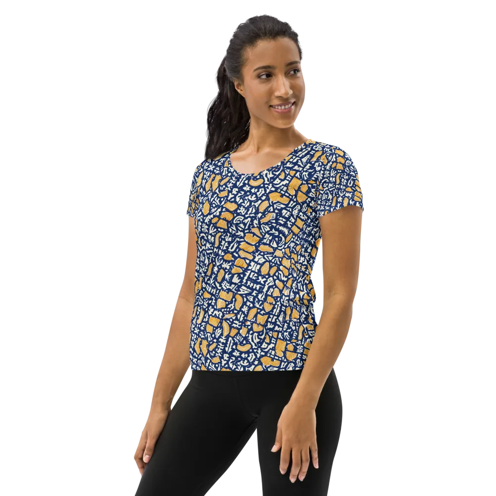 Ochre Inkstorm on Women's Athletic T-Shirt — Left