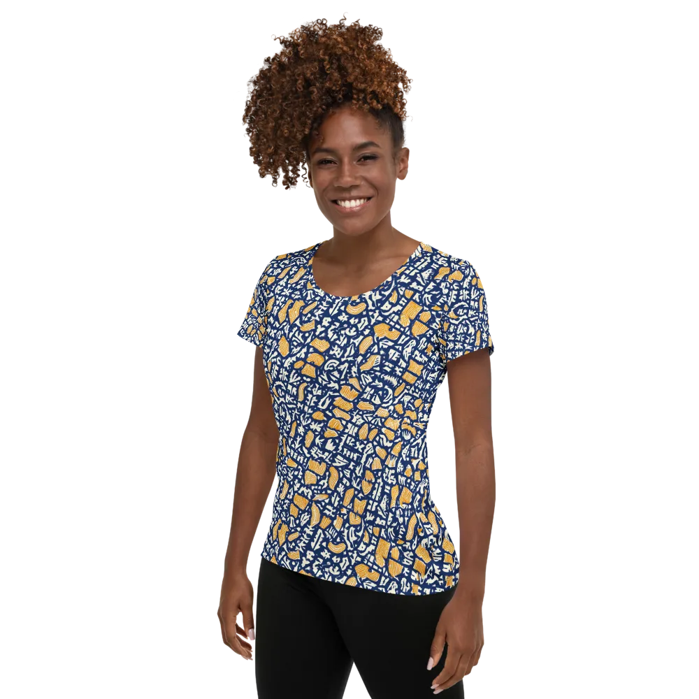 Ochre Inkstorm on Women's Athletic T-Shirt — Left