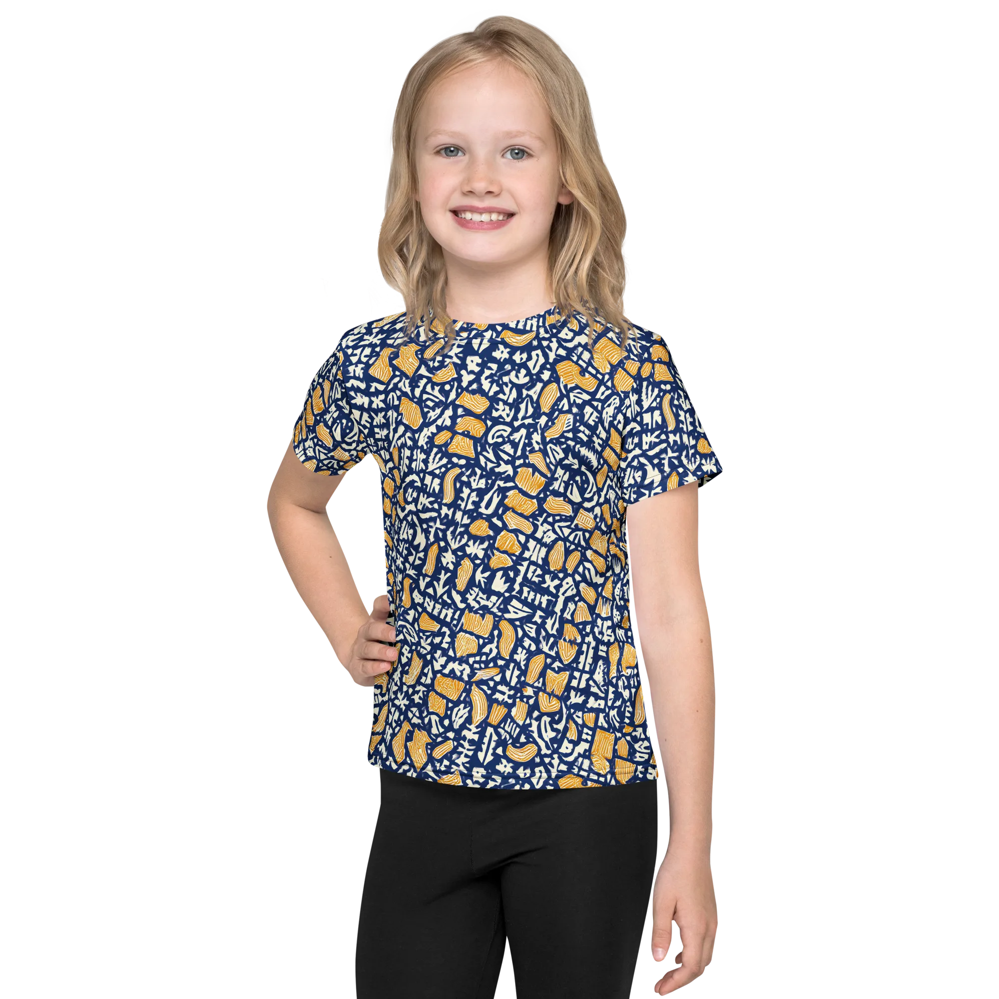 Ochre Inkstorm on Kids Crew Neck T-Shirt — Front