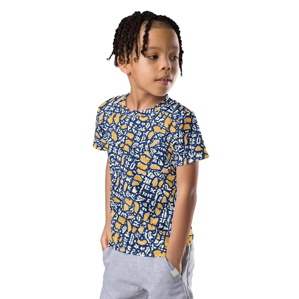 Ochre Inkstorm on Kids Crew Neck T-Shirt — Left Front