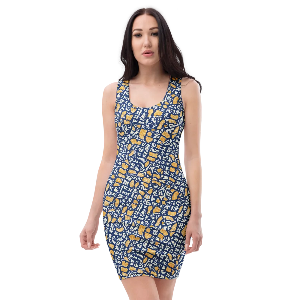 Ochre Inkstorm on Bodycon Dress — Front