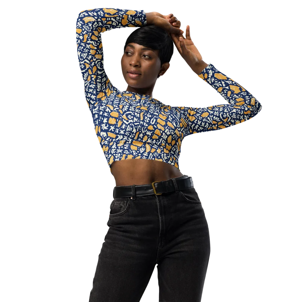 Ochre Inkstorm on Long Sleeve Crop Top — Front