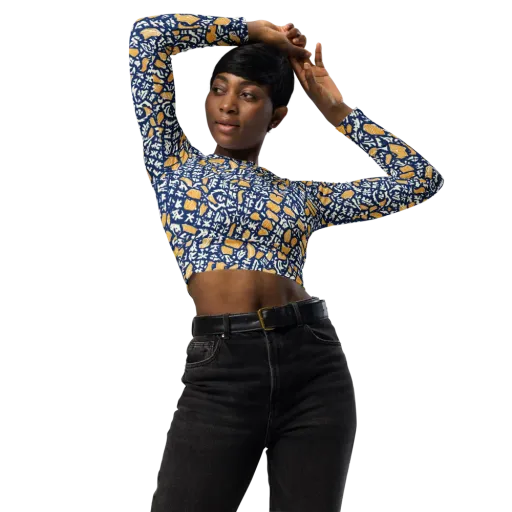 Ochre Inkstorm on a Long Sleeve Crop Top