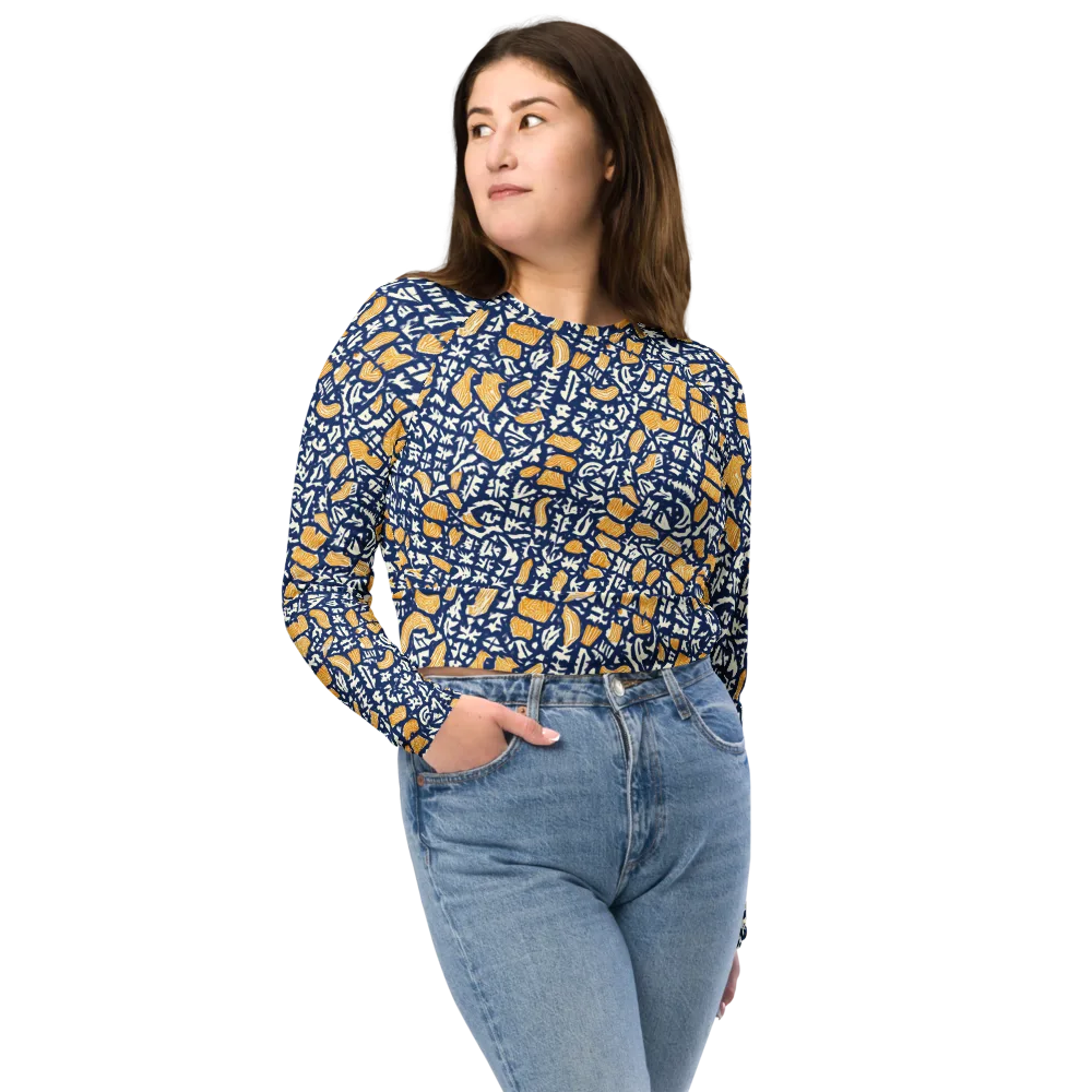 Ochre Inkstorm on Long Sleeve Crop Top — Front