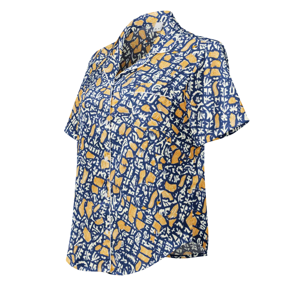 Ochre Inkstorm on Women's Short Sleeve Pajama Top — Left Front