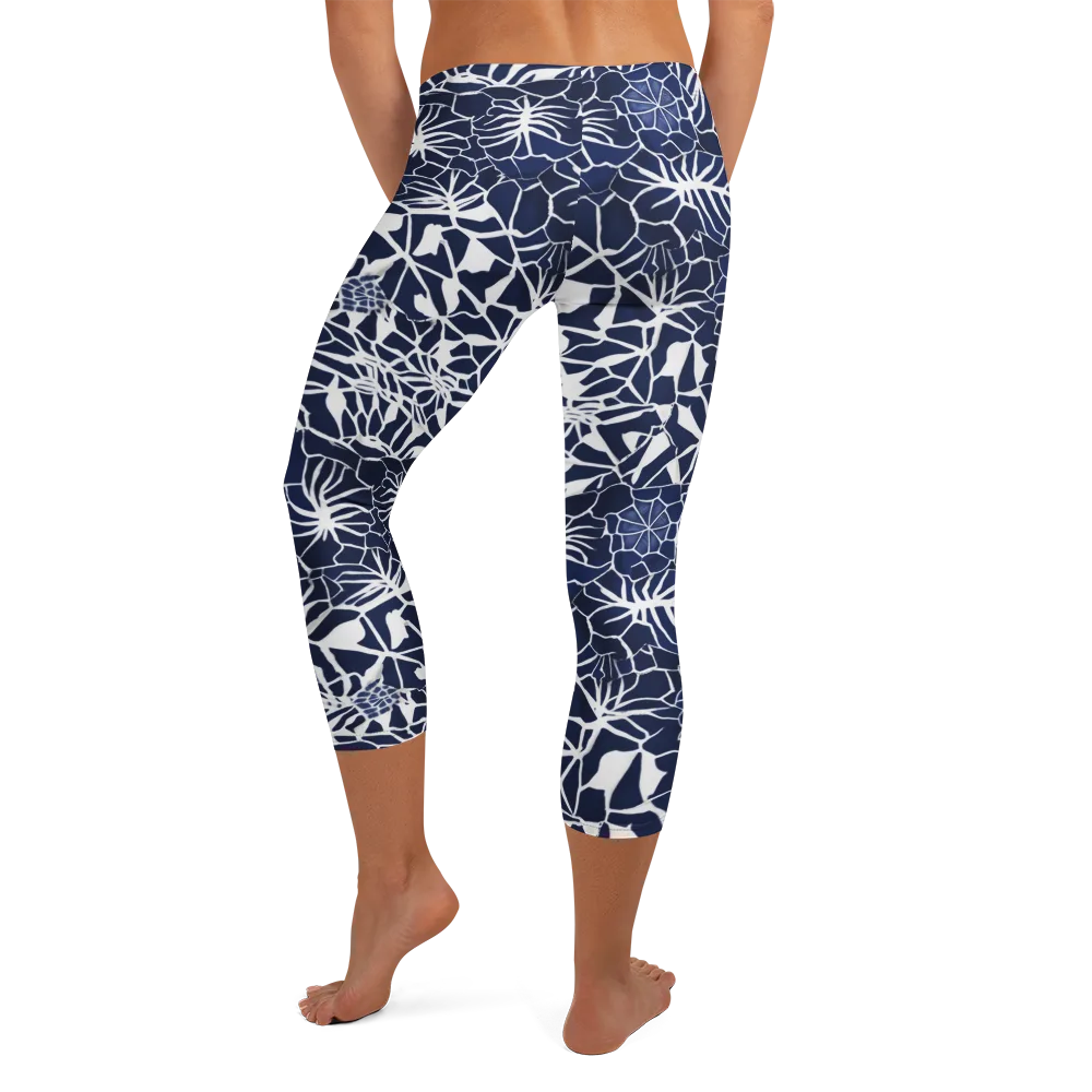 Indigo Bloom on Capri Leggings — Back