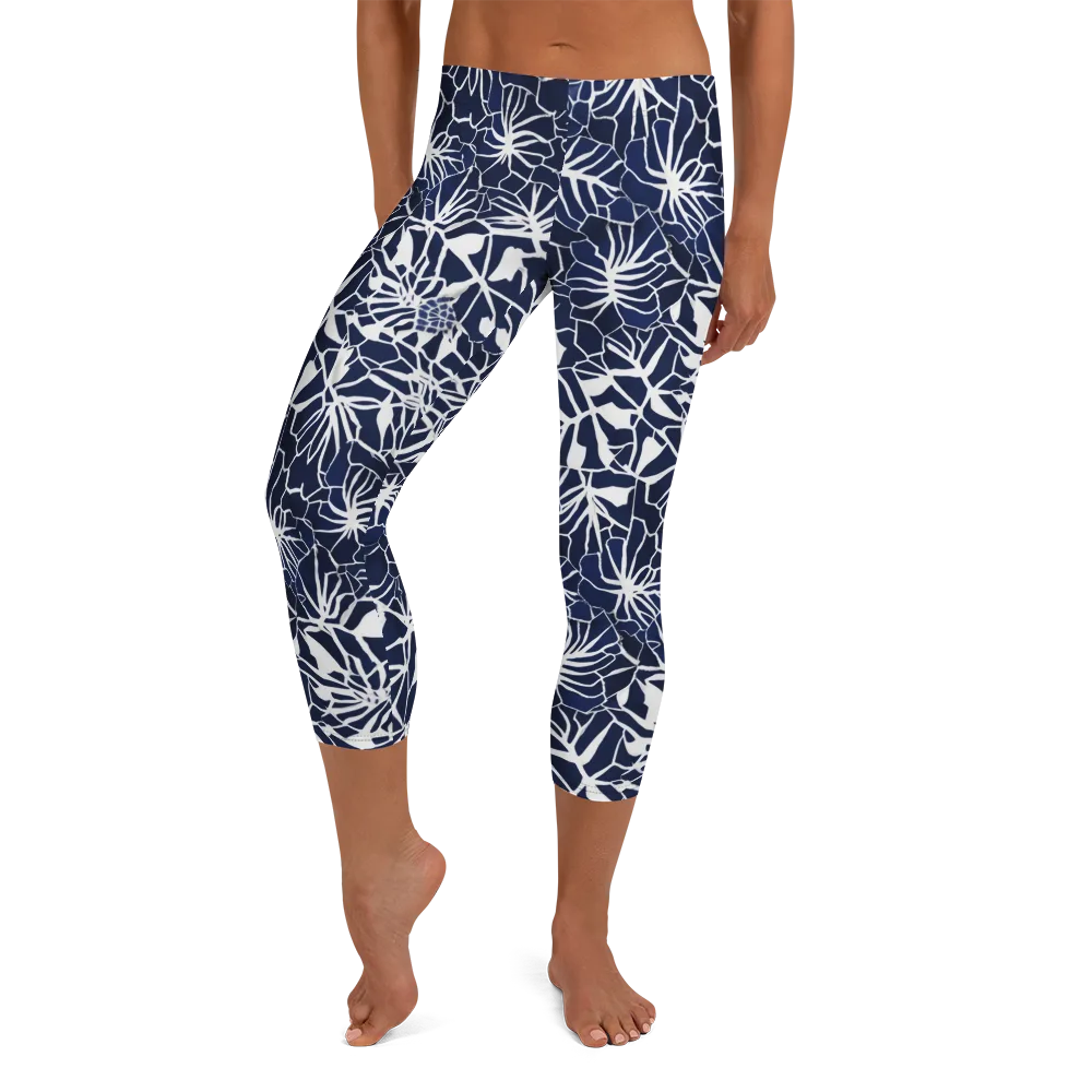 Indigo Bloom on Capri Leggings — Front
