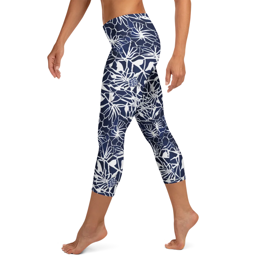 Indigo Bloom on Capri Leggings — Left