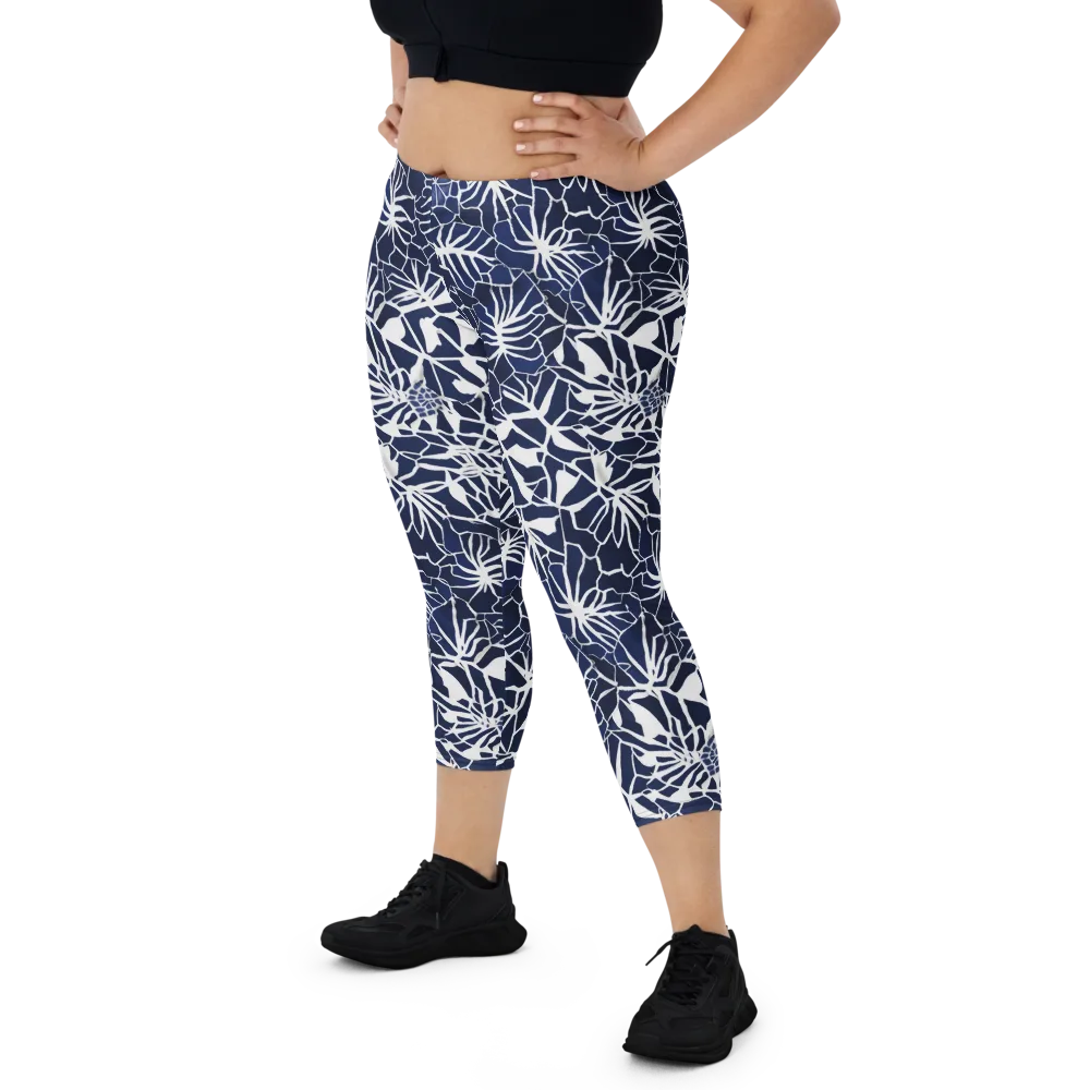 Indigo Bloom on Capri Leggings — Front