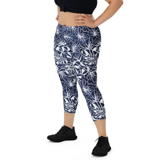 Indigo Bloom on a Capri Leggings