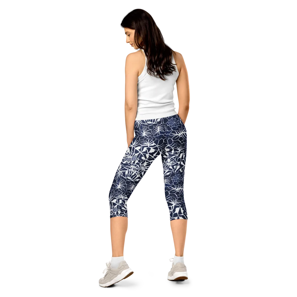 Indigo Bloom on Capri Leggings — Back