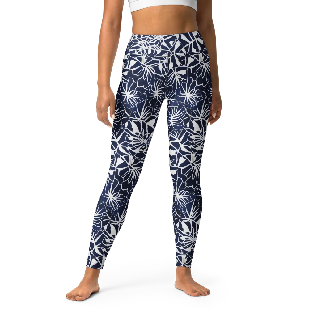 Indigo Bloom on Yoga Leggings — Front